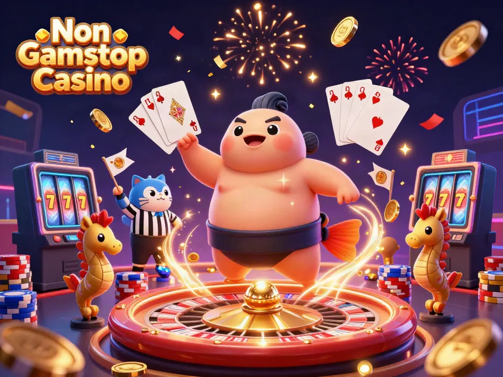 Experience the thrill of Non Gamstop Casino with animated characters and vibrant casino elements.