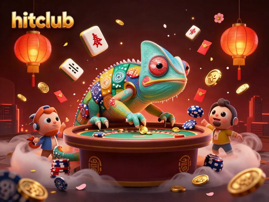 Experience winning at hitclub with a vibrant 3D casino illustration showcasing games and excitement.