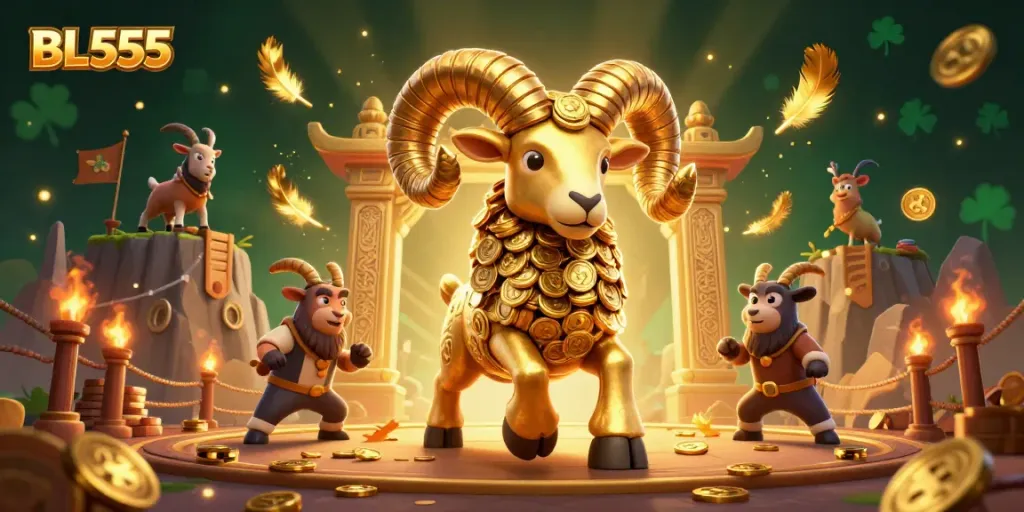 Experience thrilling gameplay with BL555 as a golden ram crashes through a casino arena.