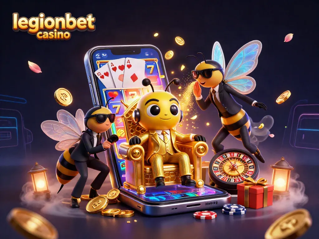 Experience the excitement of legionbet casino with our vibrant 3D illustration featuring gaming elements and characters.