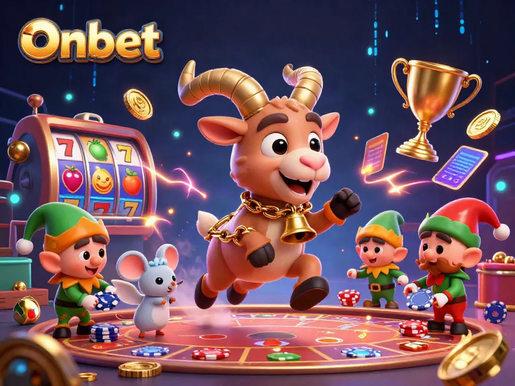 Onbet delivers a thrilling scene of a Krampus goat and characters in a festive casino setting.